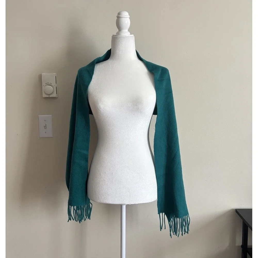 Amicale Cashmere Scarf Teal Green Seafoam Fringe Quiet Luxury Boho Casual Winter